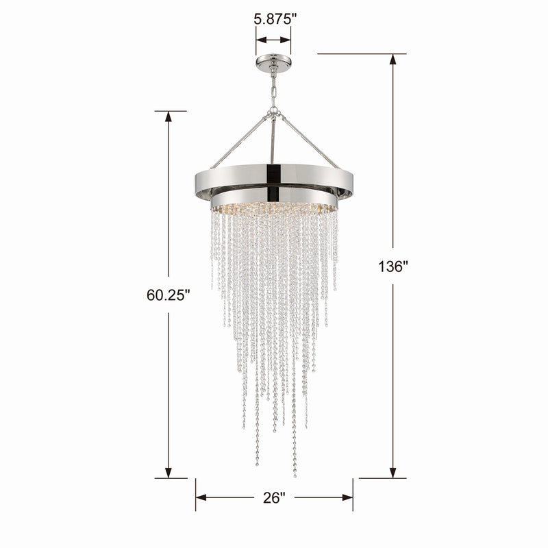 Crystorama CLA-A3207-PN-CL-MWP Six Light Chandelier, Polished Nickel