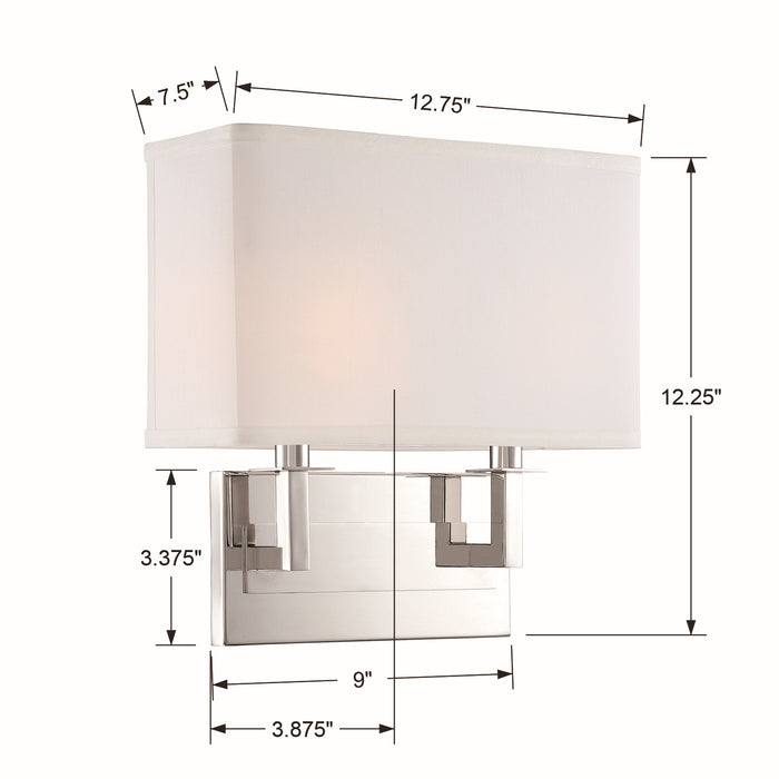 Crystorama DUR-A3542-PN Two Light Wall Sconce, Polished Nickel