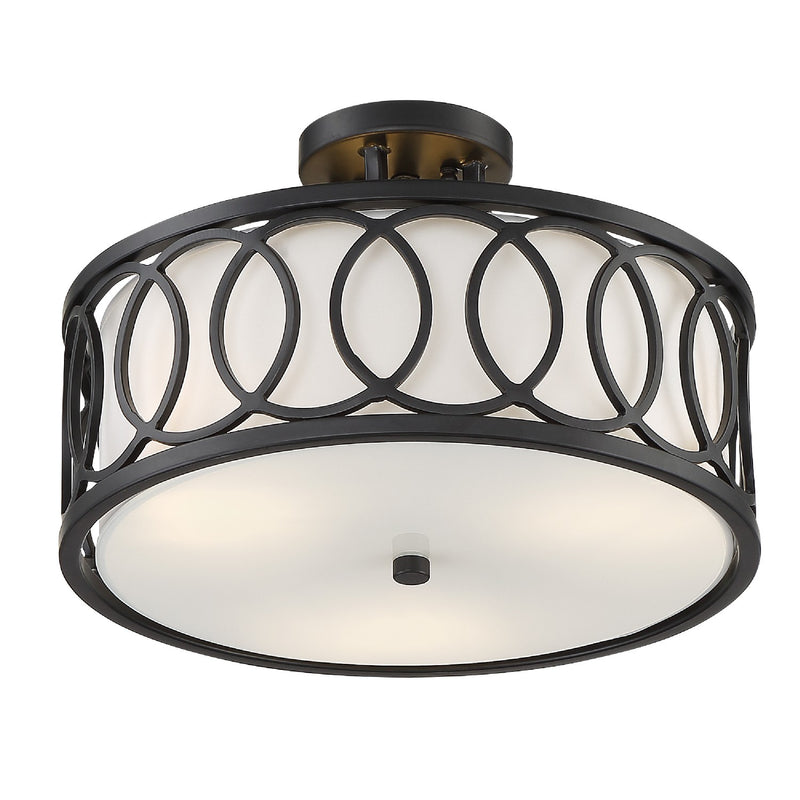 Crystorama 285-MK Three Light Semi Flush Mount, Matte Black