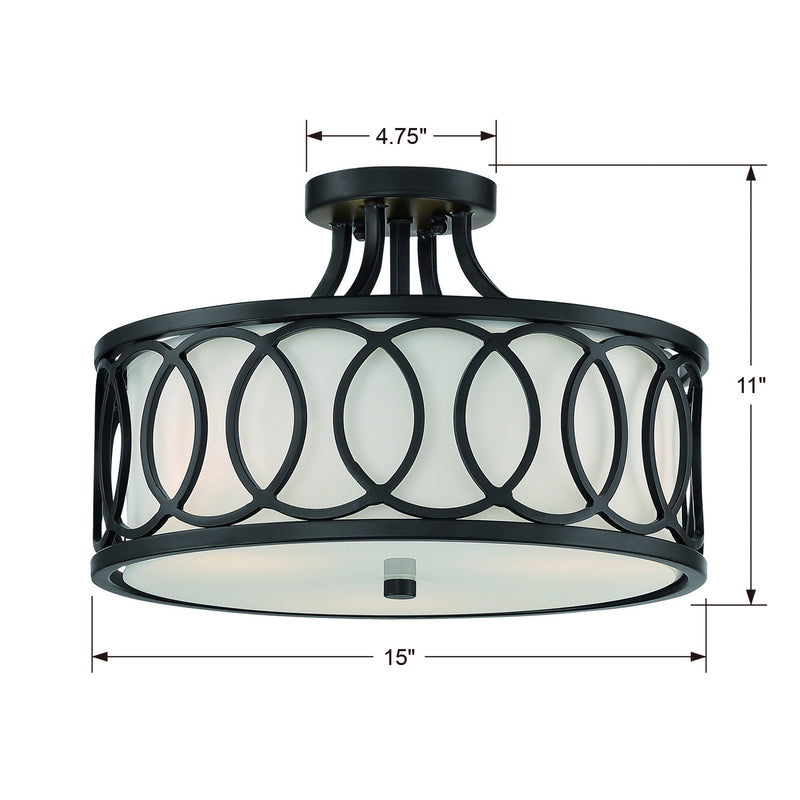 Crystorama 285-MK Three Light Semi Flush Mount, Matte Black