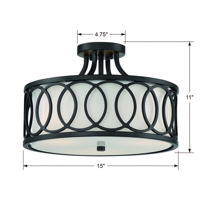 Crystorama 285-MK Three Light Semi Flush Mount, Matte Black