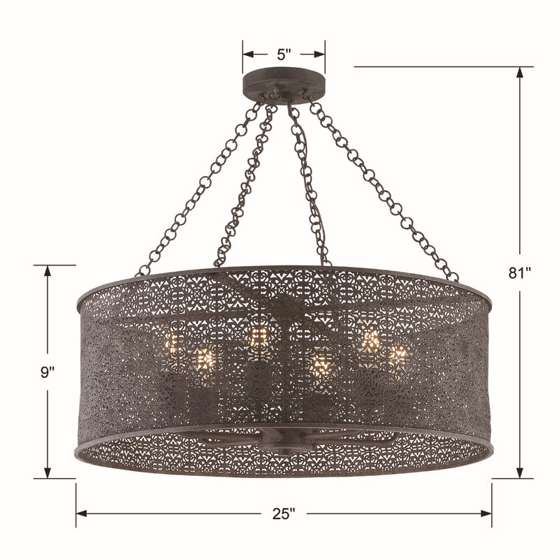Crystorama JAS-A5016-FB Six Light Chandelier, Forged Bronze
