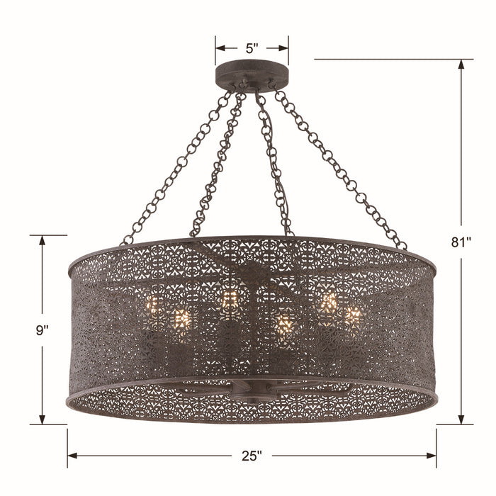 Crystorama JAS-A5016-FB Six Light Chandelier, Forged Bronze