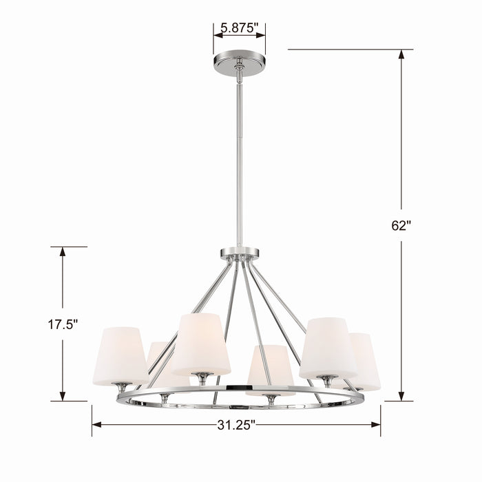 Crystorama KEE-A3006-PN Six Light Chandelier, Polished Nickel