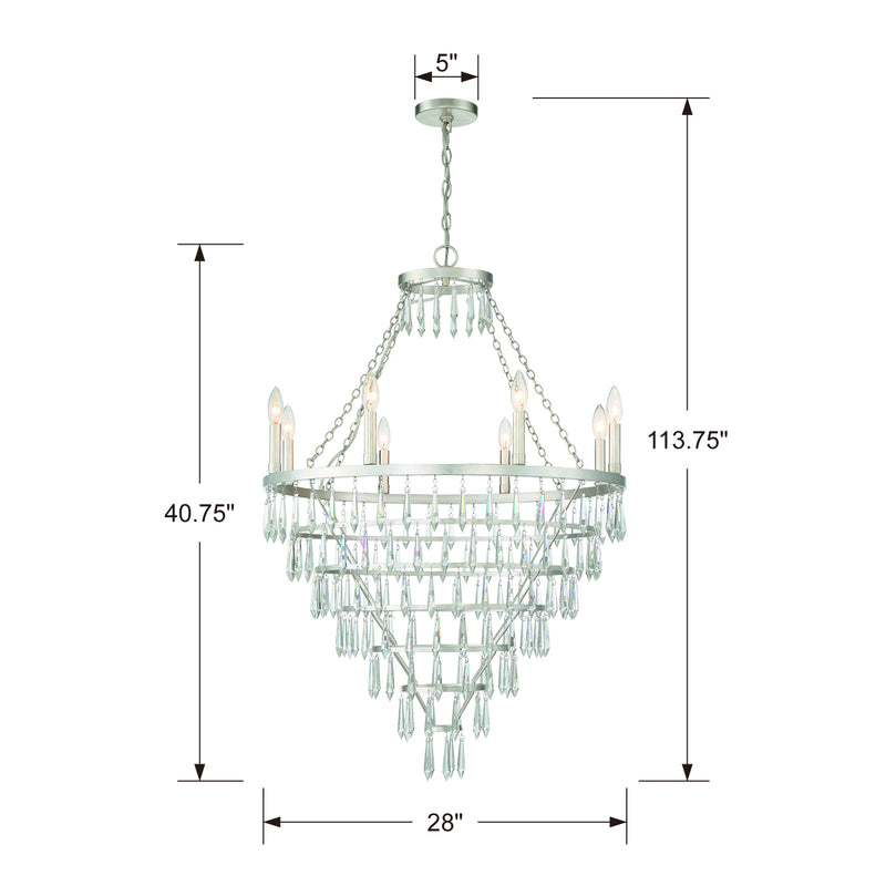 Crystorama LUC-A9068-SA Eight Light Chandelier, Antique Silver