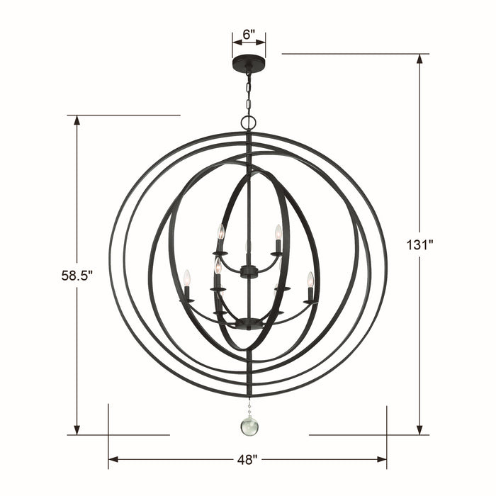 Crystorama 587-MK Nine Light Chandelier, Matte Black