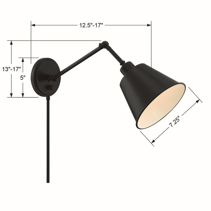 Crystorama MIT-A8020-MK One Light Wall Sconce, Matte Black