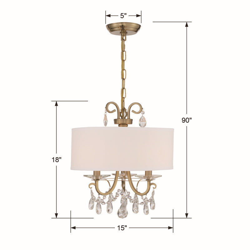 Crystorama 6623-VG-CL-S Three Light Chandelier, Vibrant Gold