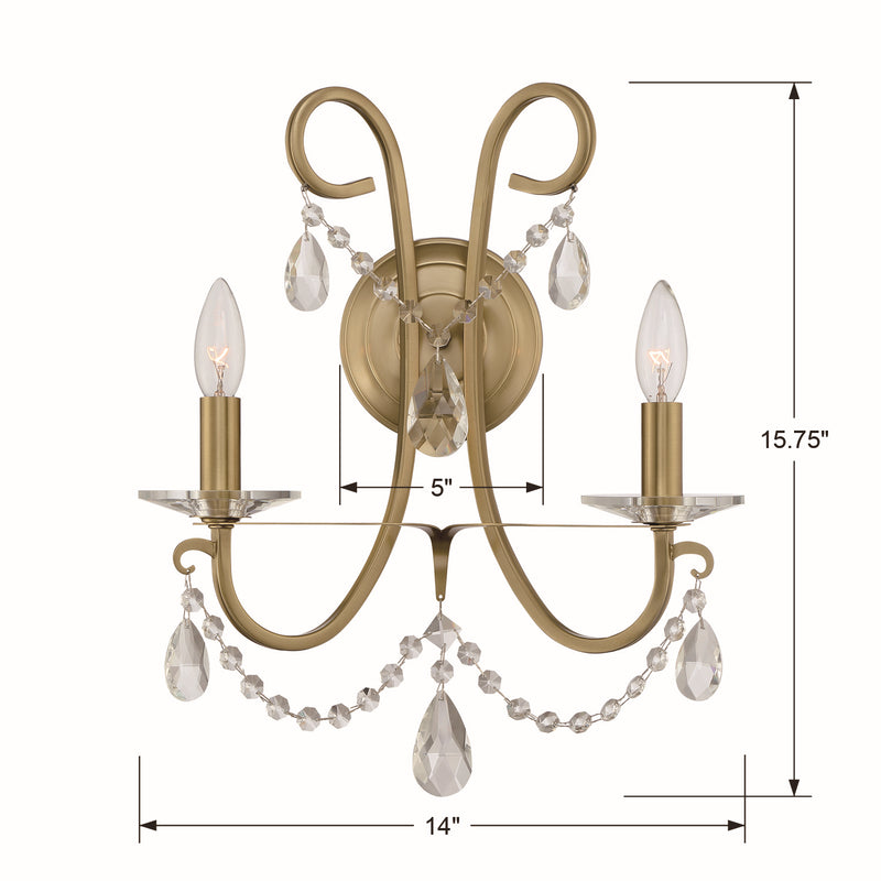 Crystorama 6822-VG-CL-MWP Two Light Wall Sconce, Vibrant Gold