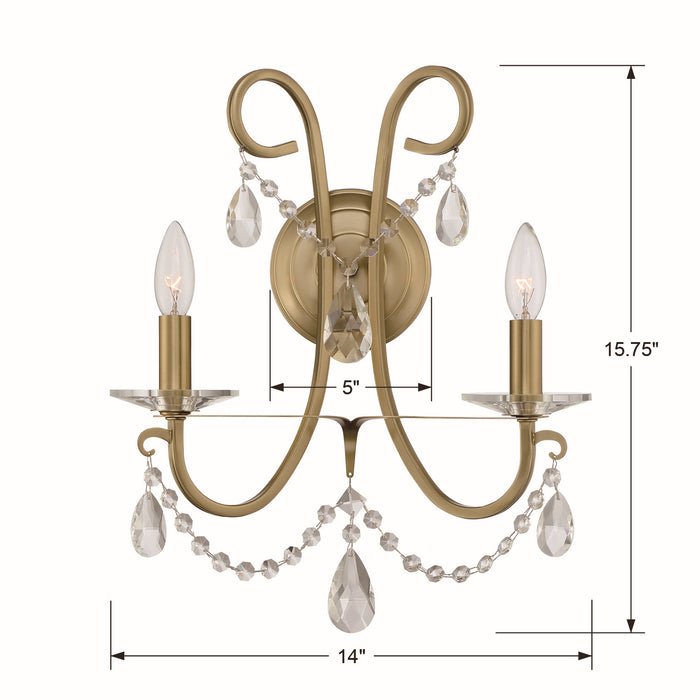 Crystorama 6822-VG-CL-MWP Two Light Wall Sconce, Vibrant Gold