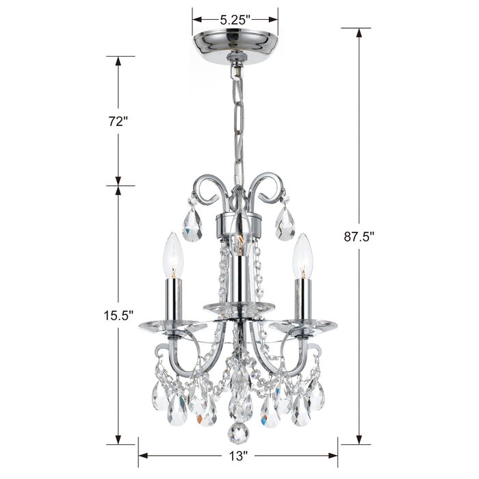 Crystorama 6823-CH-CL-S Three Light Mini Chandelier, Polished Chrome