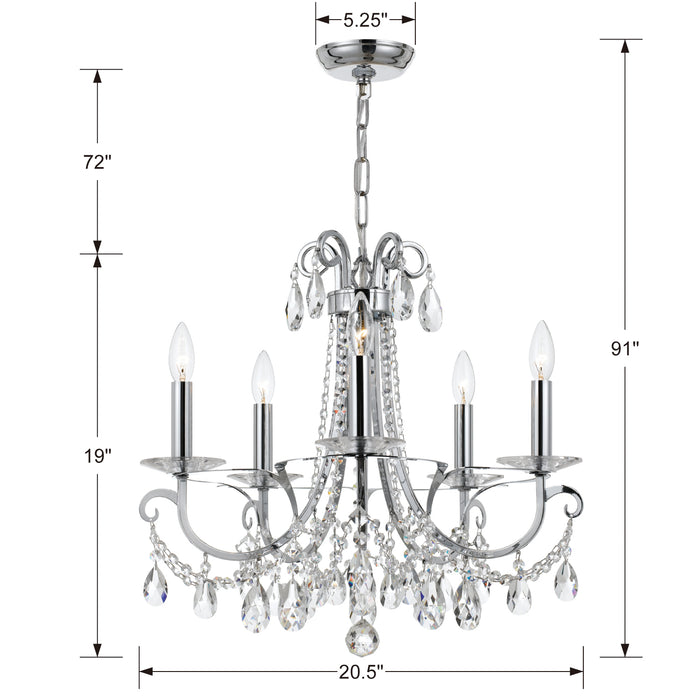 Crystorama 6825-CH-CL-S Five Light Chandelier, Polished Chrome