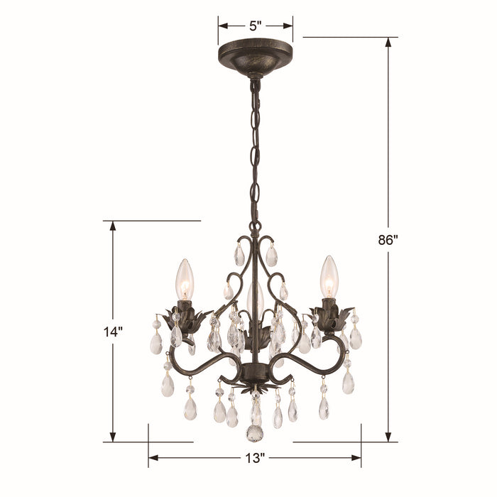 Crystorama 4534-EB-CL-MWP Three Light Mini Chandelier, English Bronze