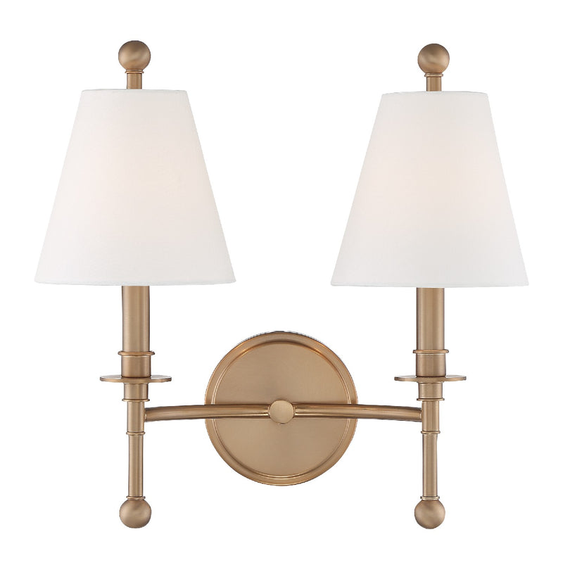 Crystorama RIV-383-AG Two Light Wall Sconce, Aged Brass