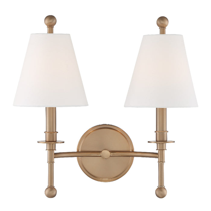 Crystorama RIV-383-AG Two Light Wall Sconce, Aged Brass