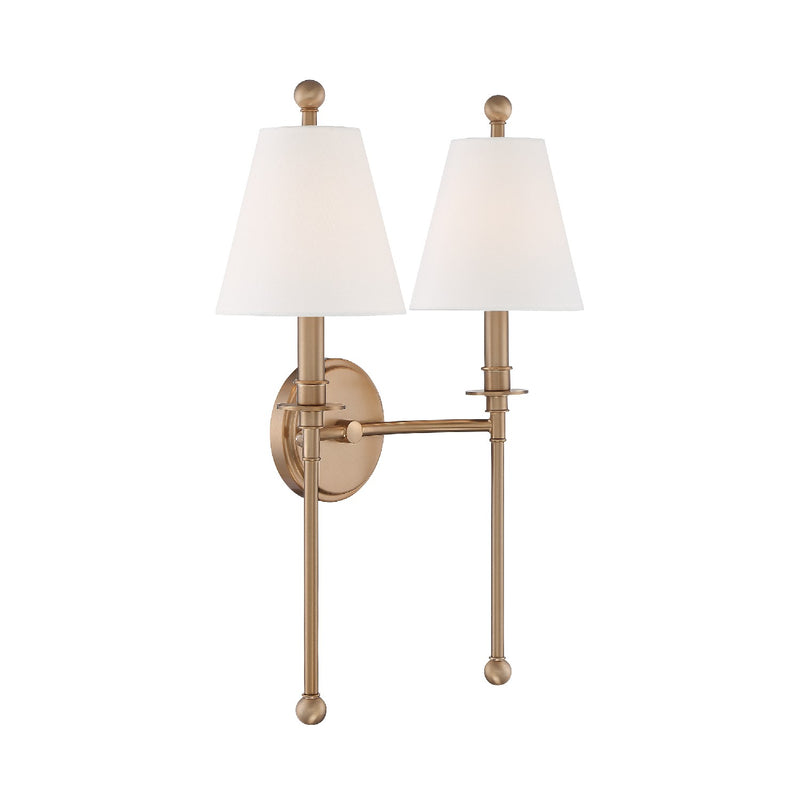 Crystorama RIV-383-AG Two Light Wall Sconce, Aged Brass