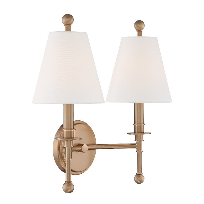Crystorama RIV-383-AG Two Light Wall Sconce, Aged Brass