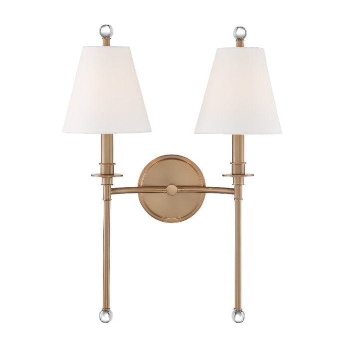 Crystorama RIV-383-AG Two Light Wall Sconce, Aged Brass