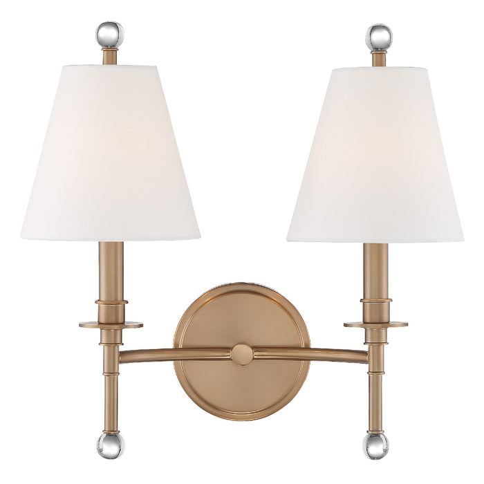 Crystorama RIV-383-AG Two Light Wall Sconce, Aged Brass