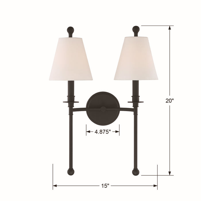 Crystorama RIV-383-BF Two Light Wall Sconce, Black Forged