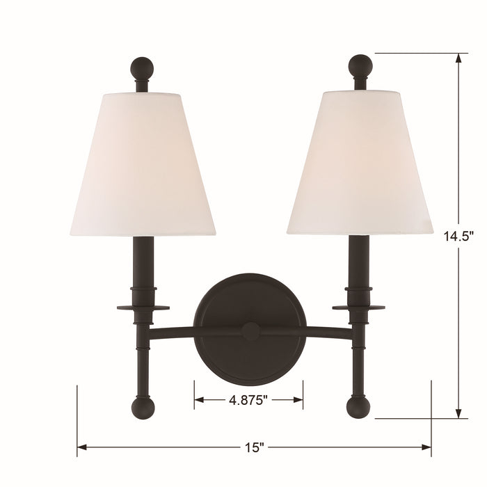 Crystorama RIV-383-BF Two Light Wall Sconce, Black Forged