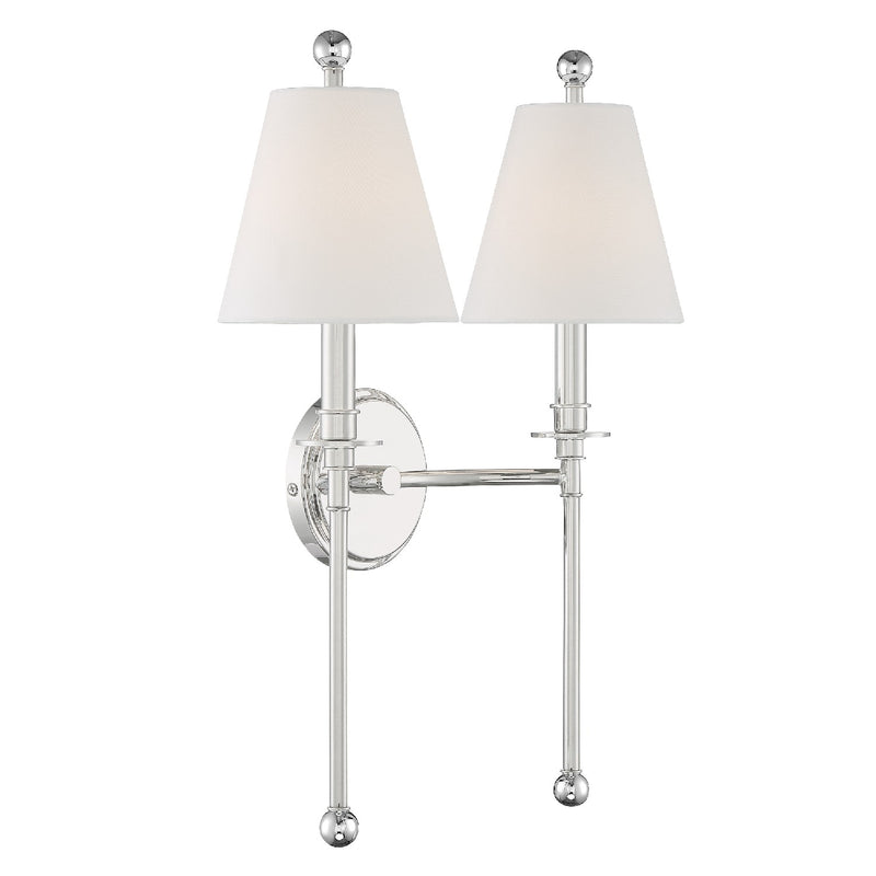 Crystorama RIV-383-PN Two Light Wall Sconce, Polished Nickel