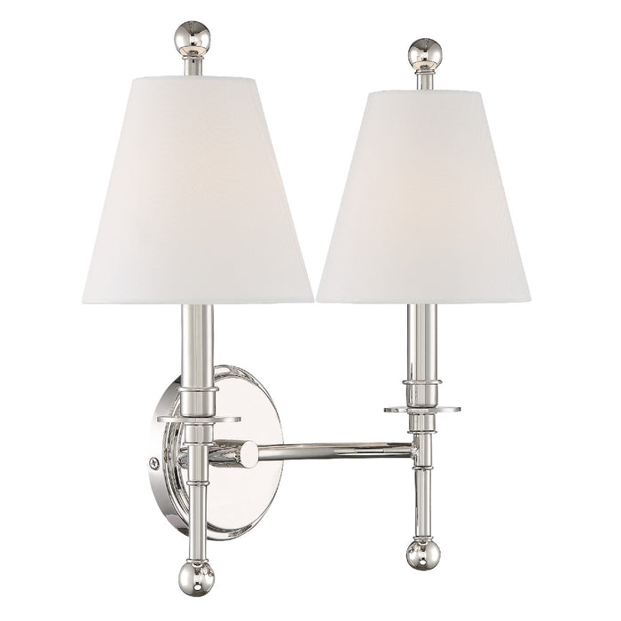 Crystorama RIV-383-PN Two Light Wall Sconce, Polished Nickel