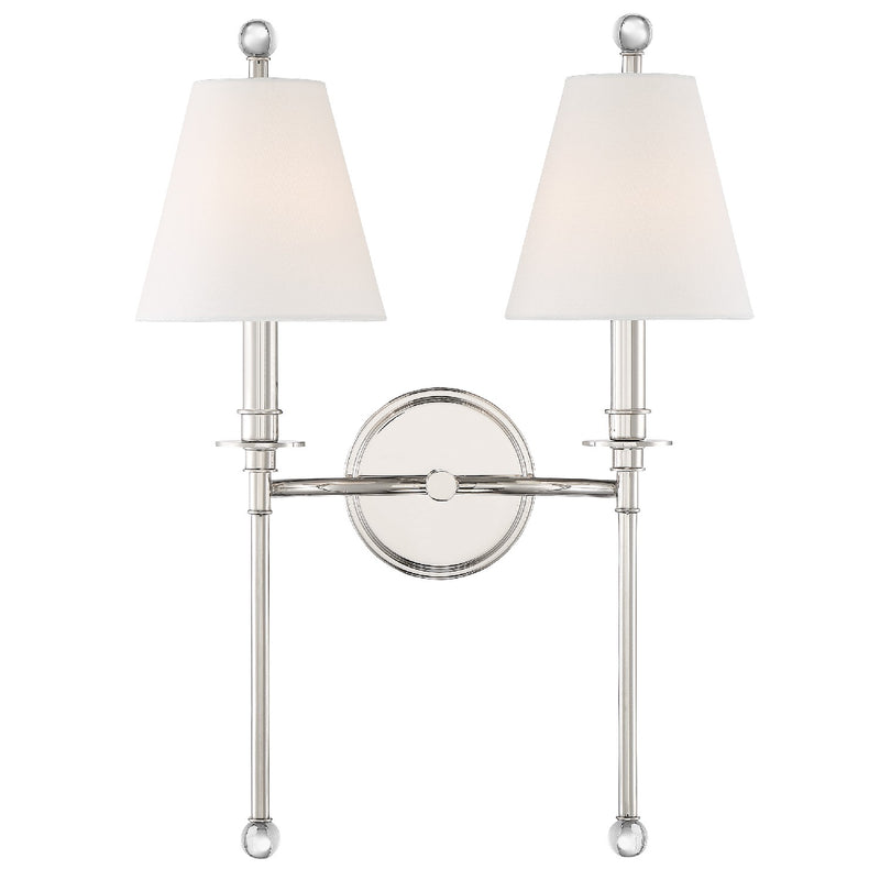 Crystorama RIV-383-PN Two Light Wall Sconce, Polished Nickel