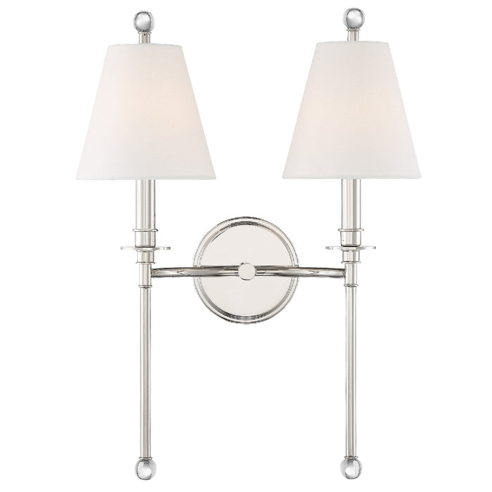 Crystorama RIV-383-PN Two Light Wall Sconce, Polished Nickel