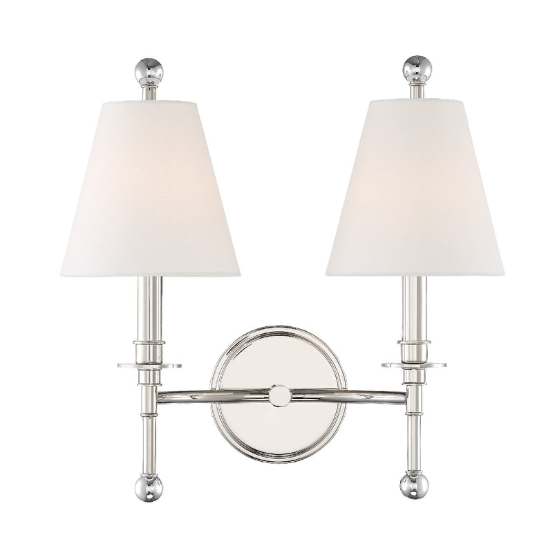 Crystorama RIV-383-PN Two Light Wall Sconce, Polished Nickel