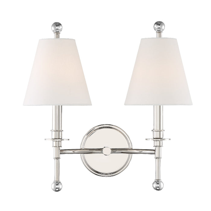 Crystorama RIV-383-PN Two Light Wall Sconce, Polished Nickel