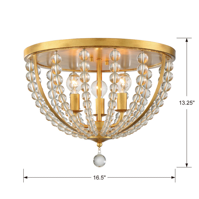 Crystorama ROX-A9000-GA Three Light Flush Mount, Antique Gold