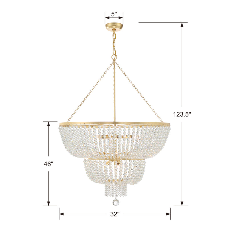 Crystorama 612-GA 12 Light Chandelier, Antique Gold