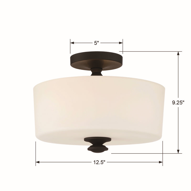 Crystorama TRA-A3302-BF Two Light Semi Flush Mount, Black Forged