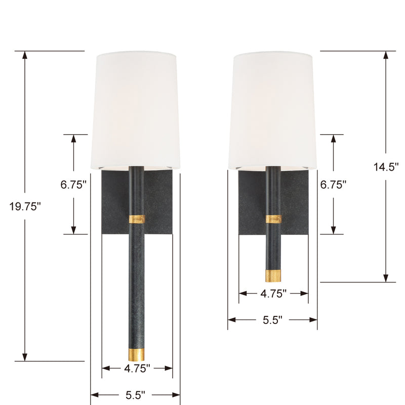Crystorama WES-9901-BK-GA One Light Wall Sconce, Black + Antique Gold