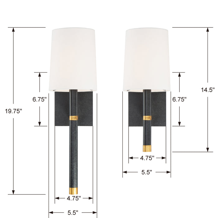 Crystorama WES-9901-BK-GA One Light Wall Sconce, Black + Antique Gold