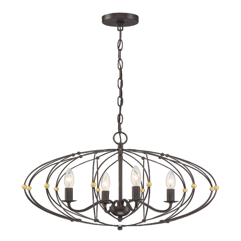 Crystorama ZUC-A9034-EB-GA Four Light Chandelier, English Bronze + Antique Gold