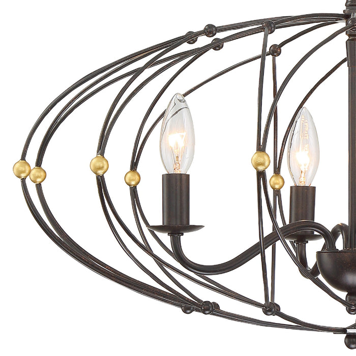 Crystorama ZUC-A9034-EB-GA Four Light Chandelier, English Bronze + Antique Gold