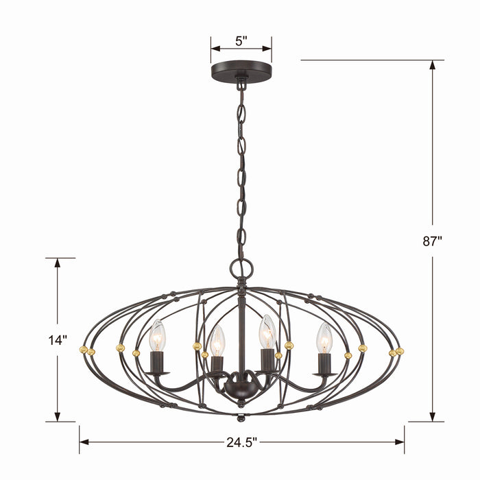 Crystorama ZUC-A9034-EB-GA Four Light Chandelier, English Bronze + Antique Gold
