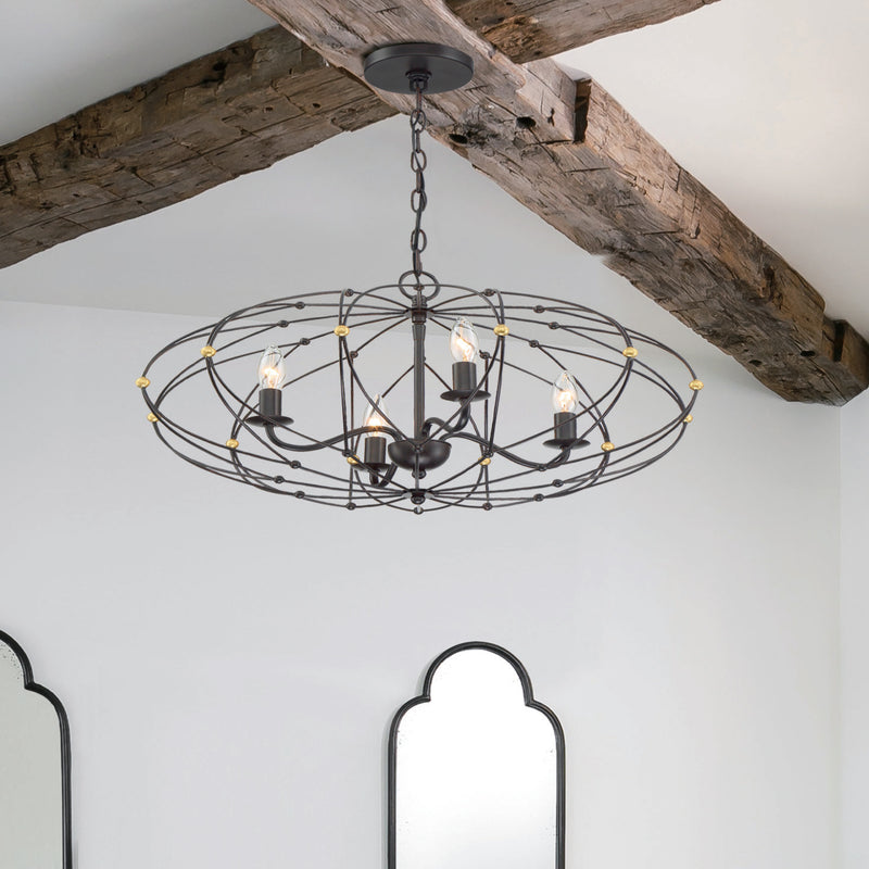 Crystorama ZUC-A9034-EB-GA Four Light Chandelier, English Bronze + Antique Gold