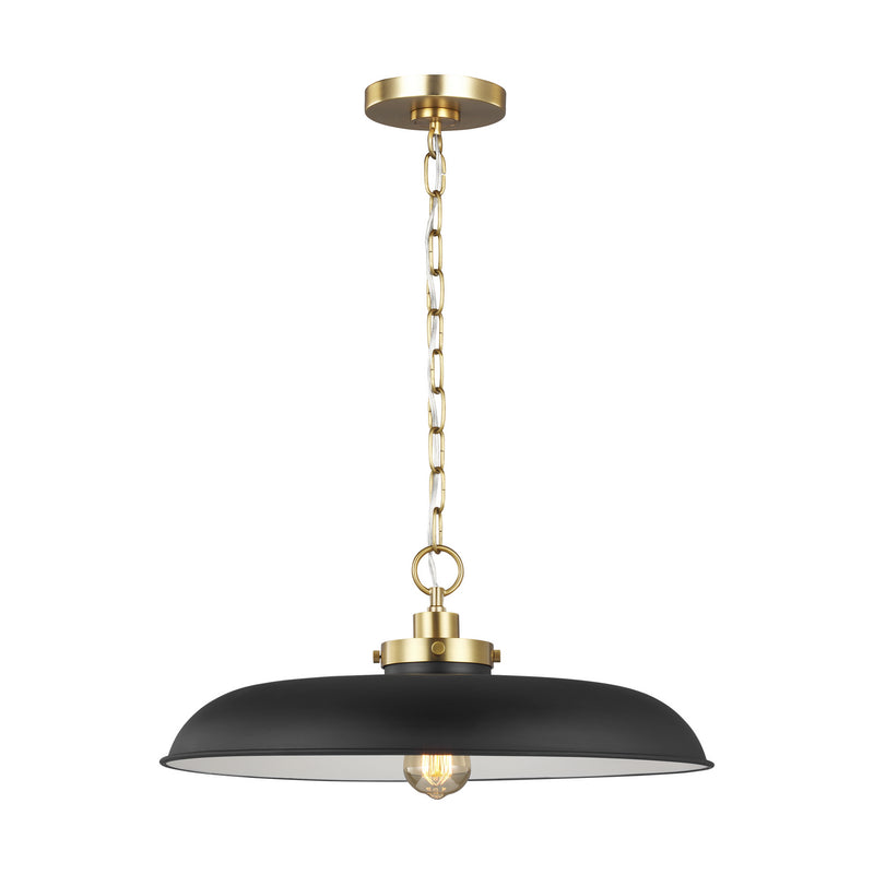 Visual Comfort Studio CP1231MBKBBS One Light Pendant, Midnight Black and Burnished Brass