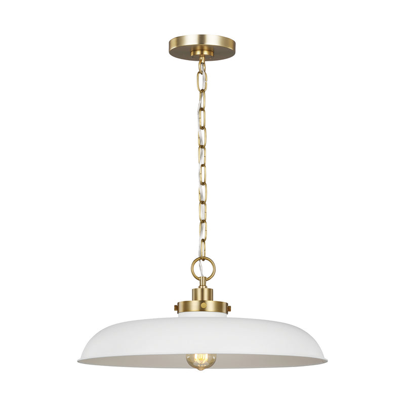 Visual Comfort Studio CP1231MWTBBS One Light Pendant, Matte White and Burnished Brass