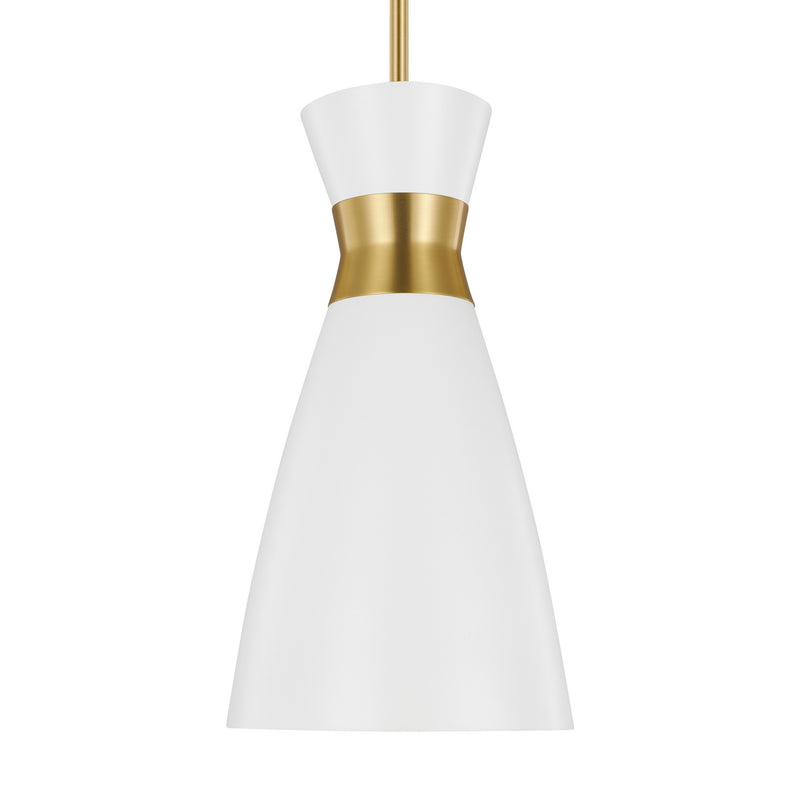 Visual Comfort Studio EP1221MWTBBS One Light Pendant, Matte White and Burnished Brass