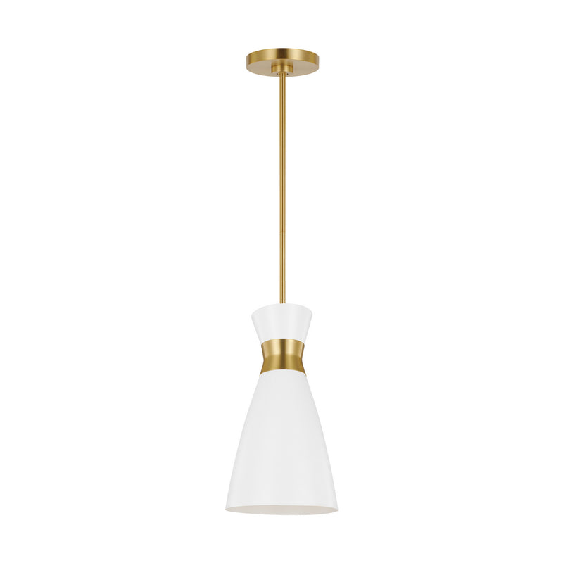 Visual Comfort Studio EP1221MWTBBS One Light Pendant, Matte White and Burnished Brass