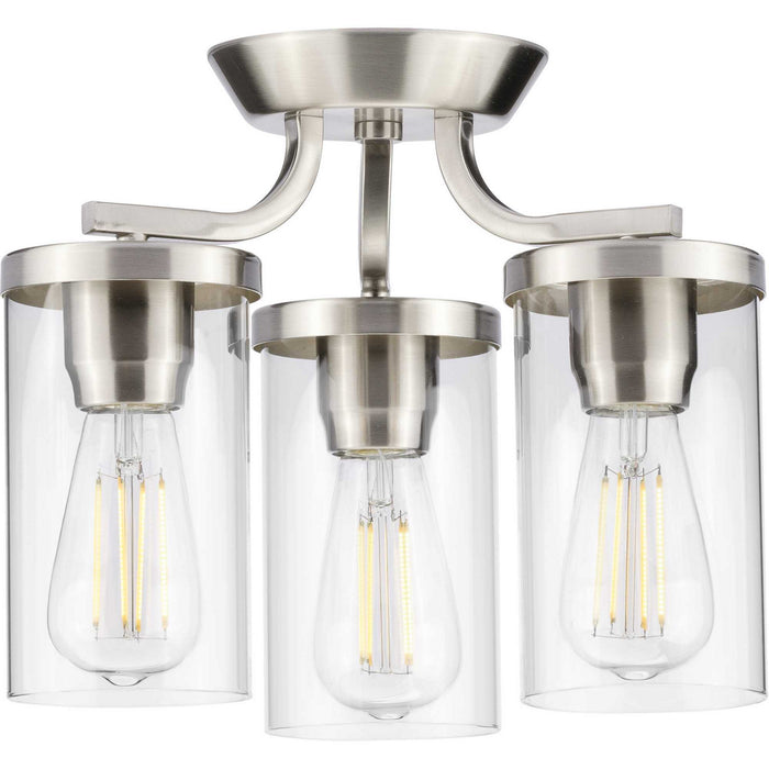 Progress Lighting P350149-009 Three Light Semi Flush Mount, Brushed Nickel