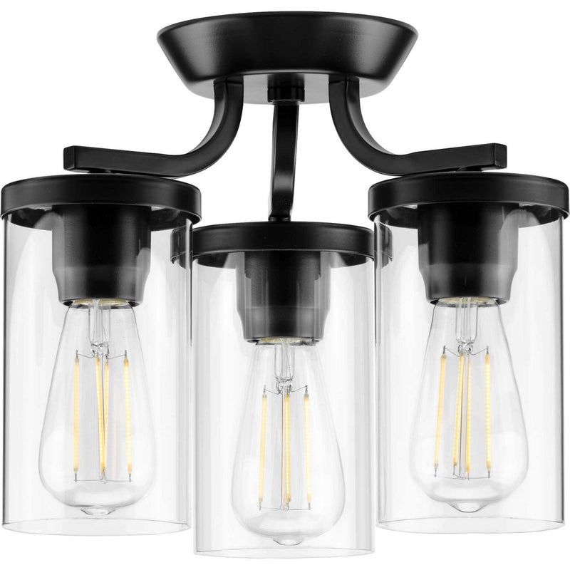Progress Lighting P350149-031 Three Light Semi Flush Mount, Black