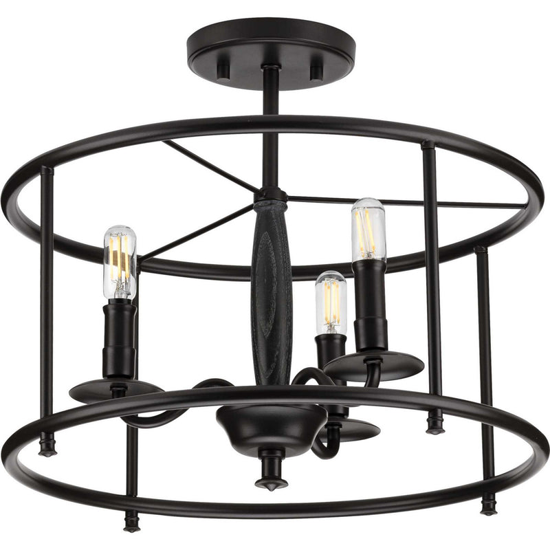 Progress Lighting P350150-031 Three Light Semi Flush Convertible, Black
