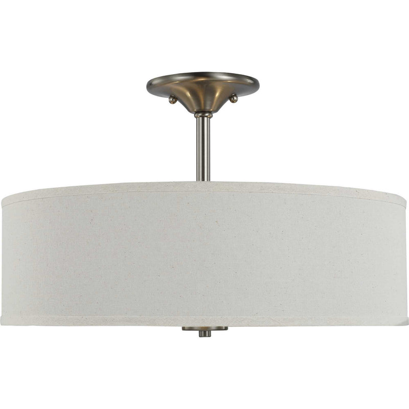 Progress Lighting P350168-009 Three Light Semi Flush Mount, Brushed Nickel