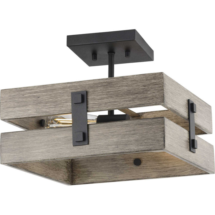 Progress Lighting P350172-031 Two Light Semi Flush Mount, Black