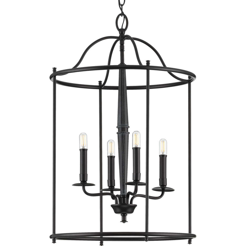 Progress Lighting P500210-031 Four Light Foyer Pendant, Black